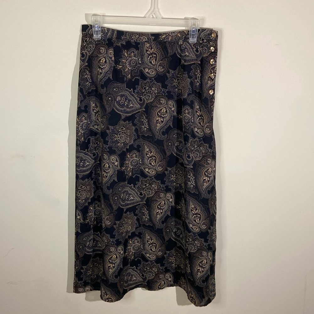 Vintage Talbots Black&Brown Paisley Design Maxi Skirt Size 12